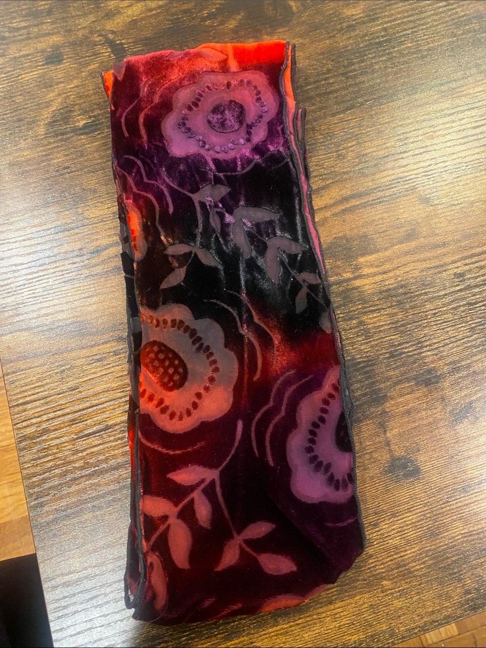 Anna Sui Velvet Floral scarf in Red and Purple